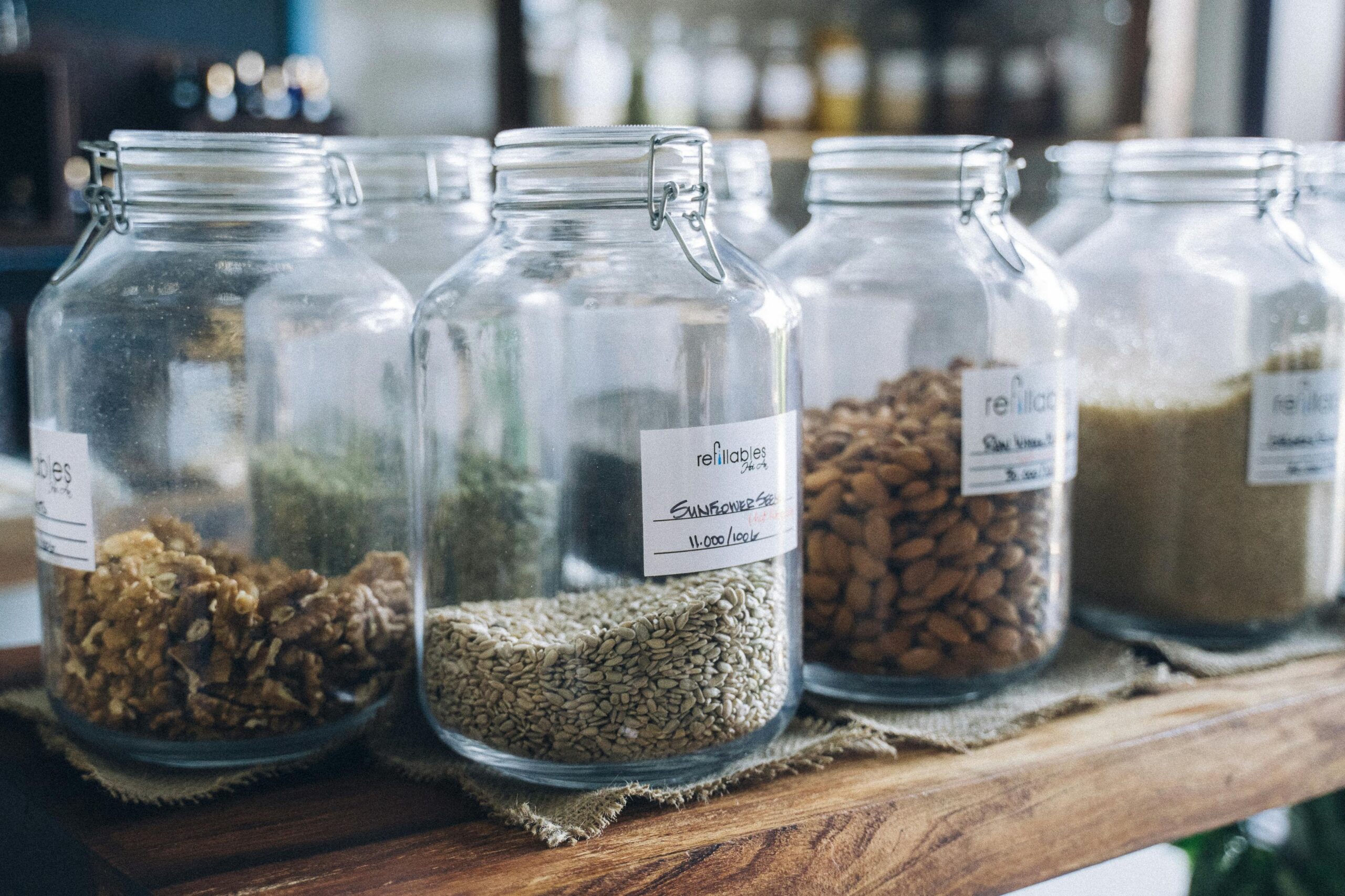 Jars full of refillable products.